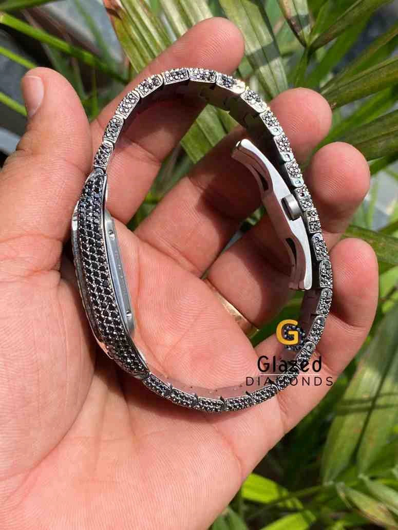Stunning Fully Iced Out Skeleton Style Black Diamond Moissanite Watch