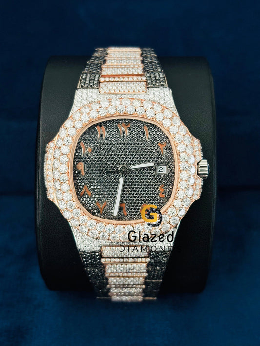 Black And White Diamond Moissanite Watch For Him