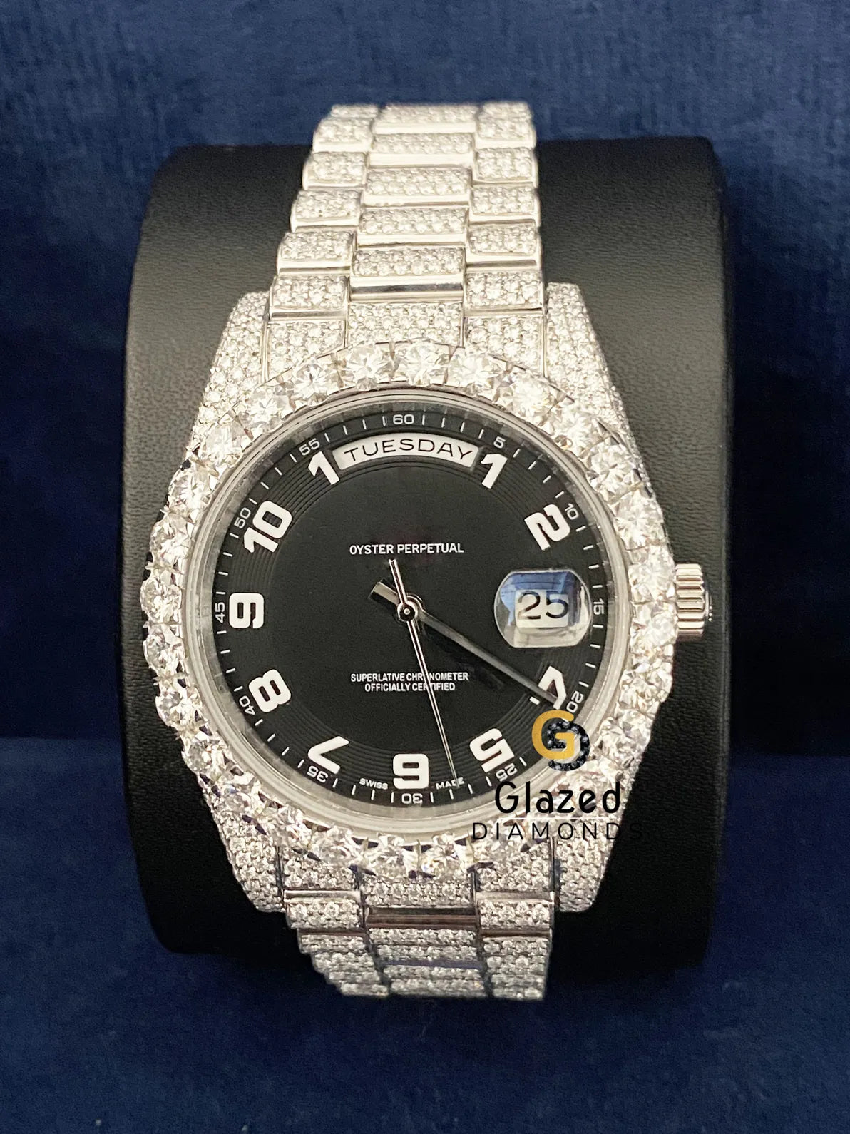 Black Arabic Dial D Colorless Diamond Studded Hip Hop Watch