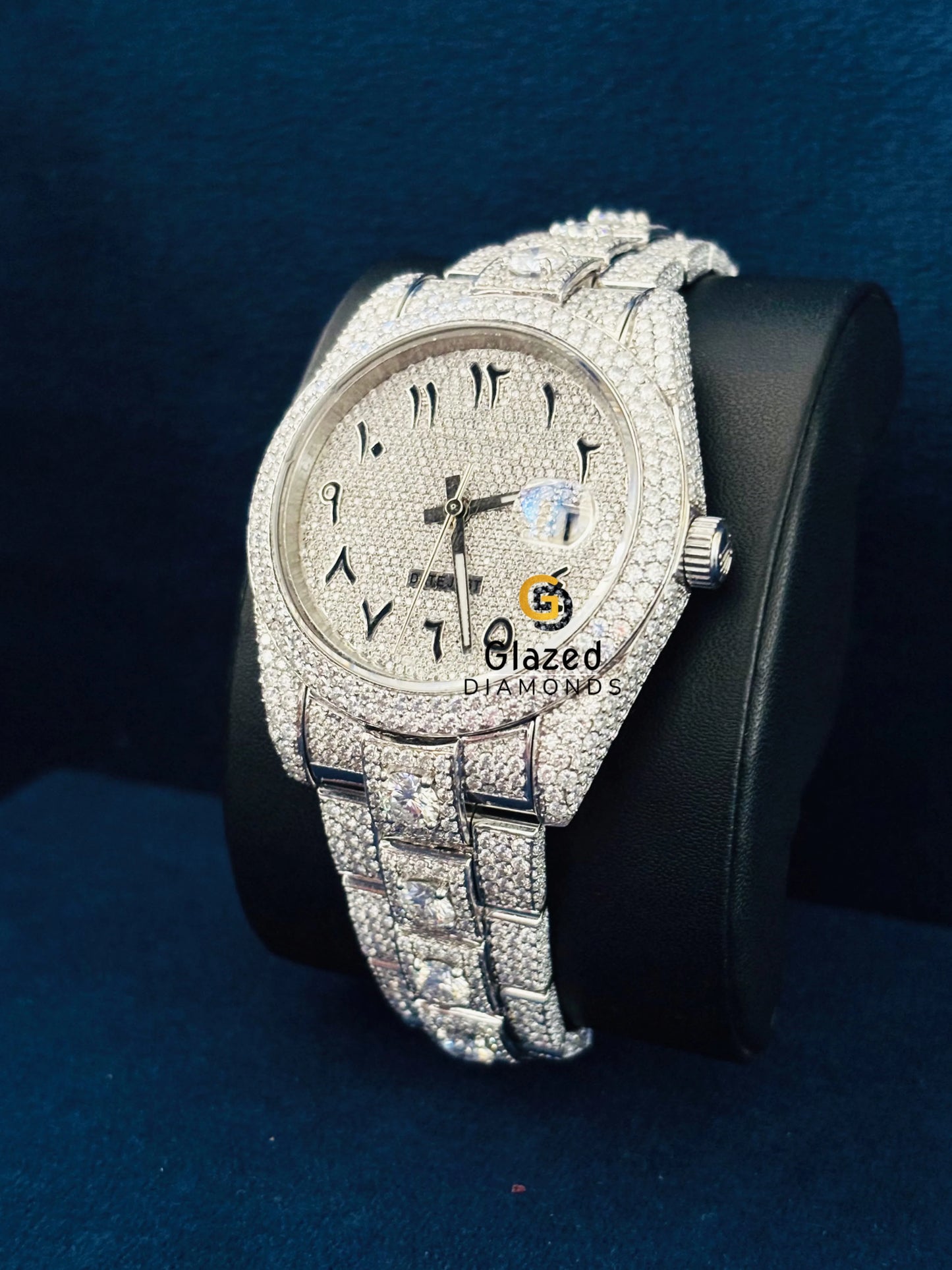 Black Arabic Number Fully Iced Out Watch for Men