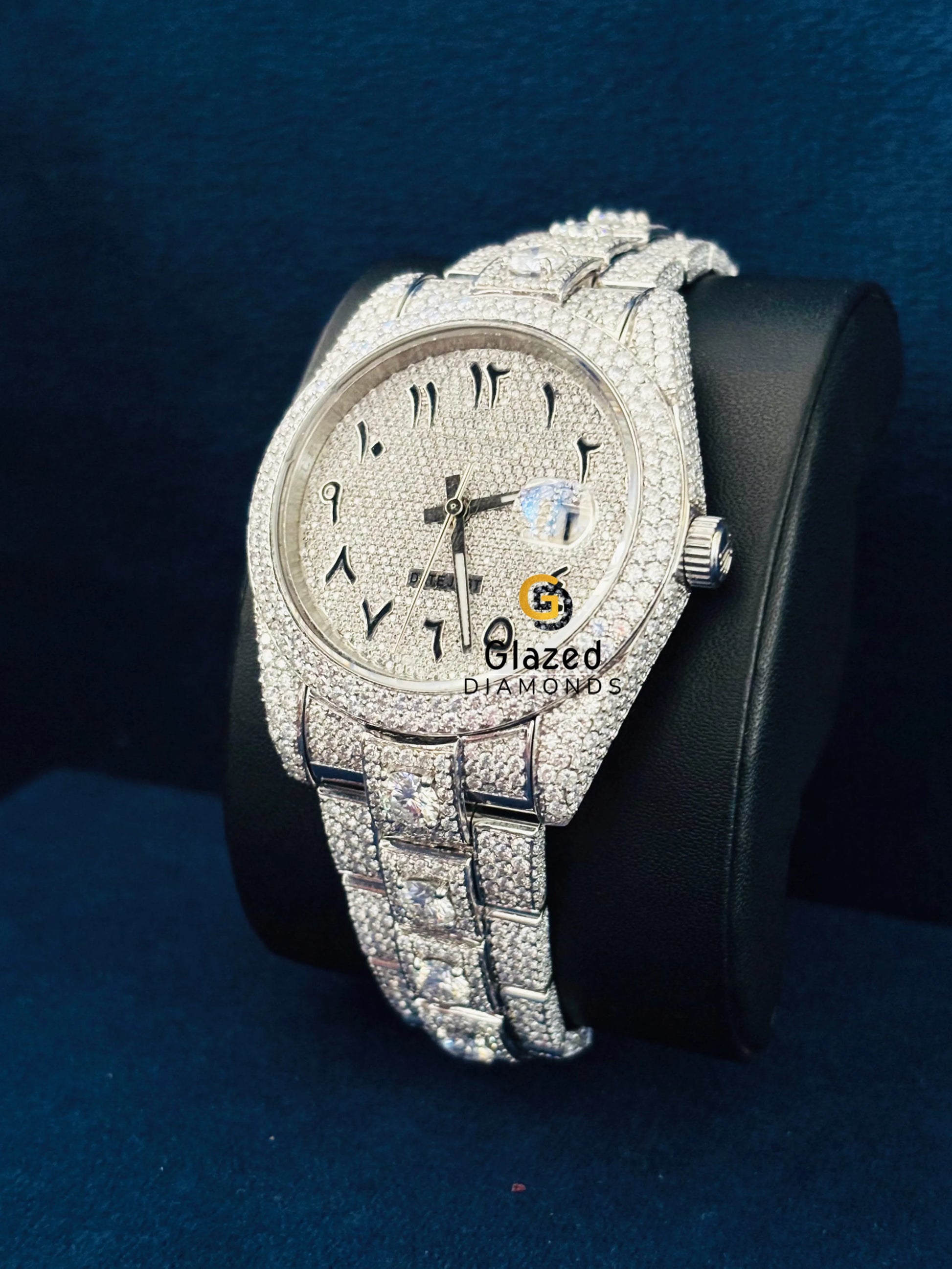 Black Arabic Number Fully Iced Out Watch for Men