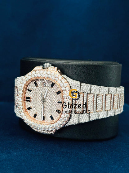 Black Baguette Bar Moissanite Iced Out Watch For Men