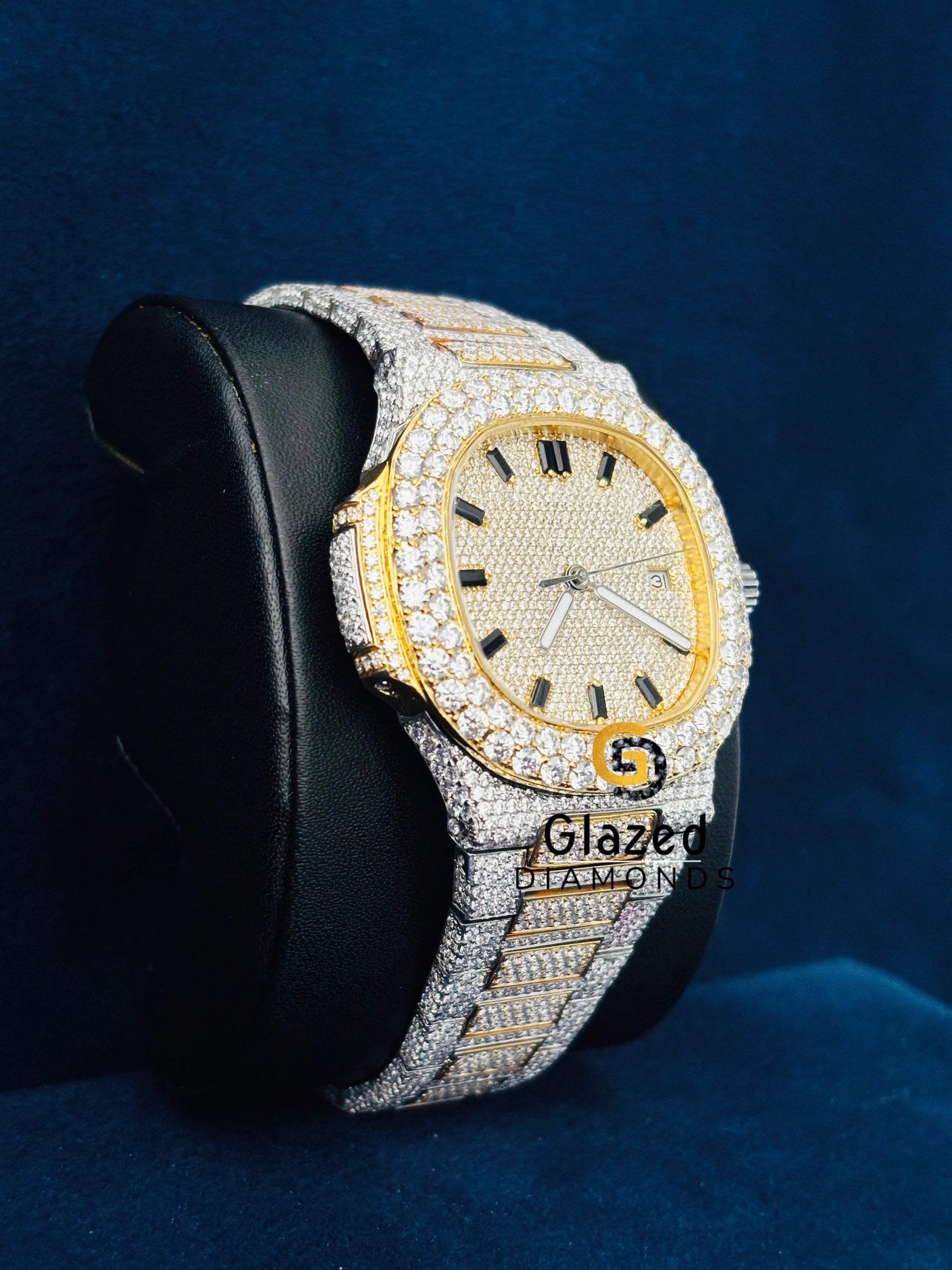 Black Baguette Bar Moissanite Studded Watch