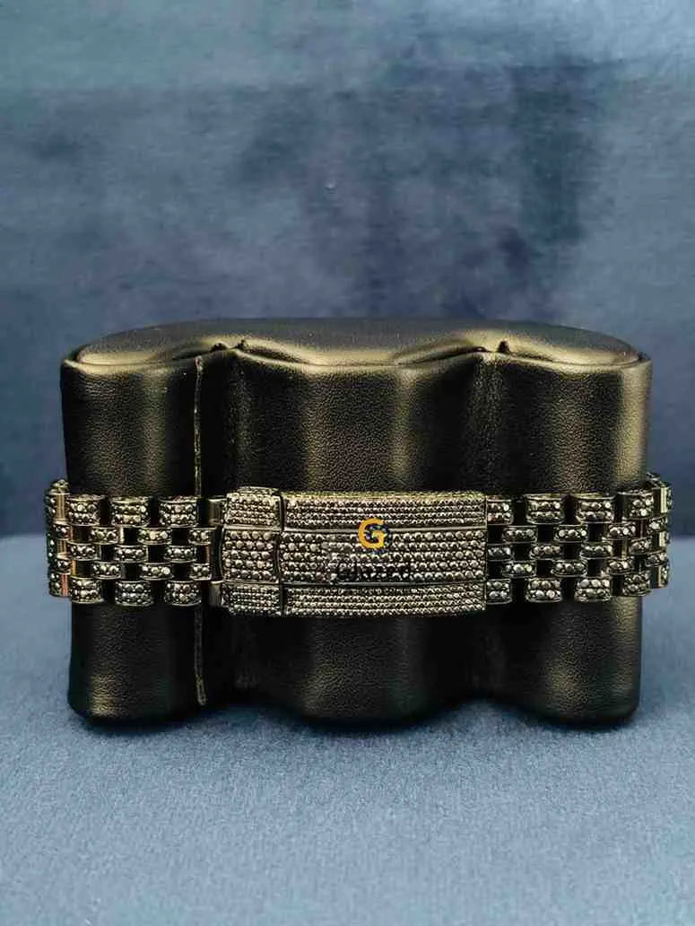 Black Bezel Dial Moissanite Rolex Watch For Women