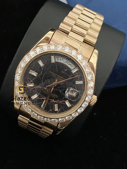Black Bezel Stick Dial Presidential Strap Moissanite Iced Out Watch