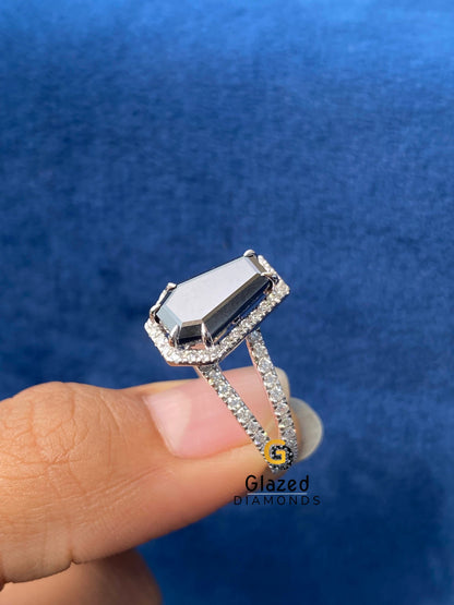 Black Coffin Cut Halo Moissanite Engagement Ring