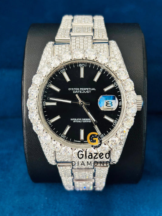 Black Dial Bust Down Moissanite Wrist Watch 