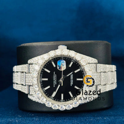 Black Dial Bust Down Moissanite Wrist Watch for Him