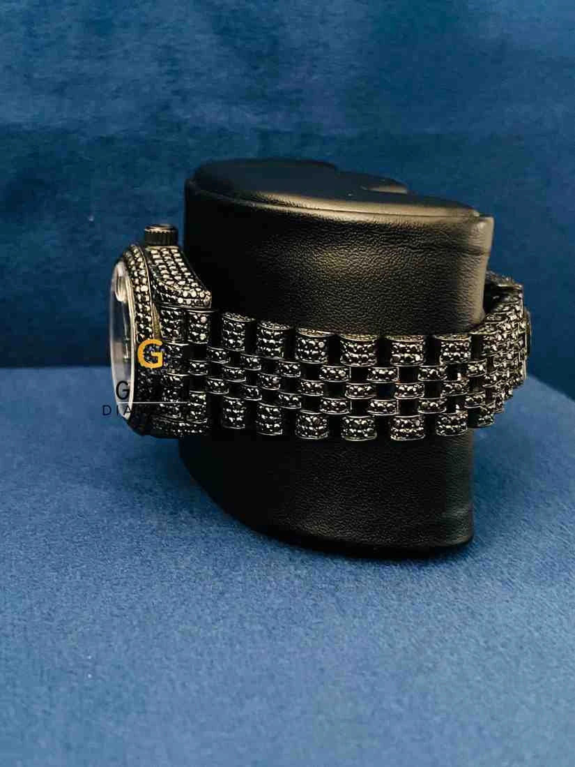 Black Dial Diamond Fully Studded Moissanite Watch For Women