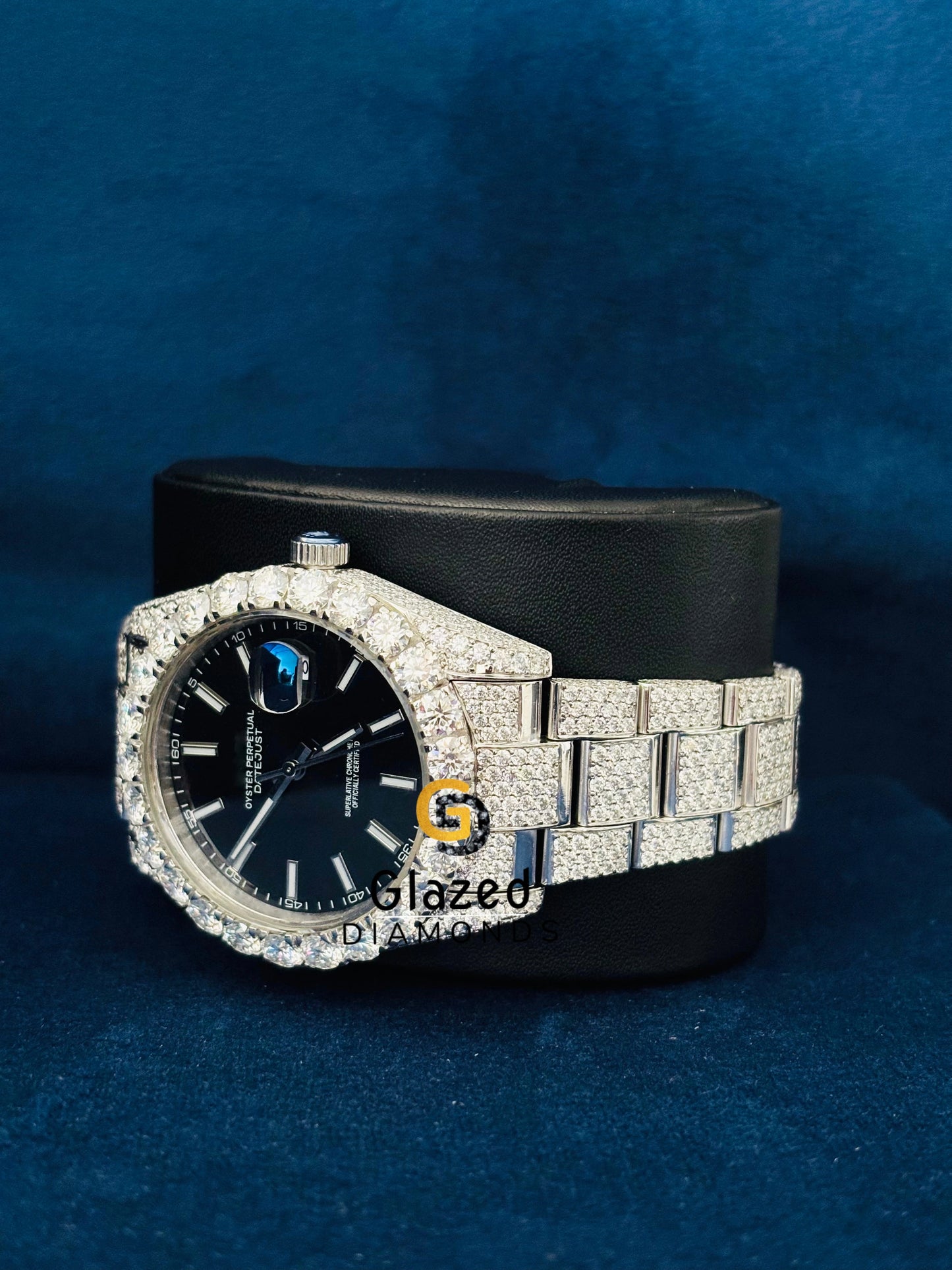 Black Dial Hip Hop Moissanite Wrist Watch