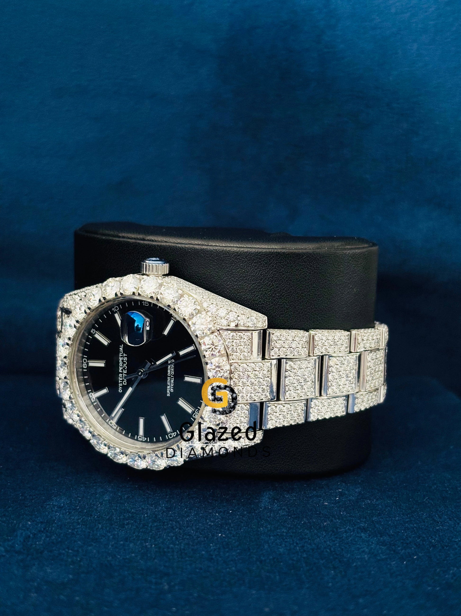 Black Dial Hip Hop Moissanite Wrist Watch