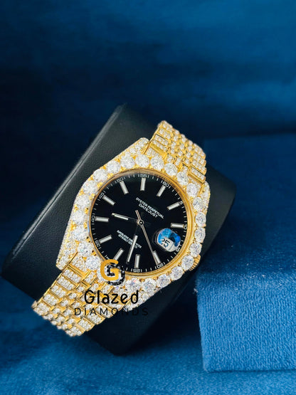 Black Dial Iced Out Moissanite Wrist Watch for Men
