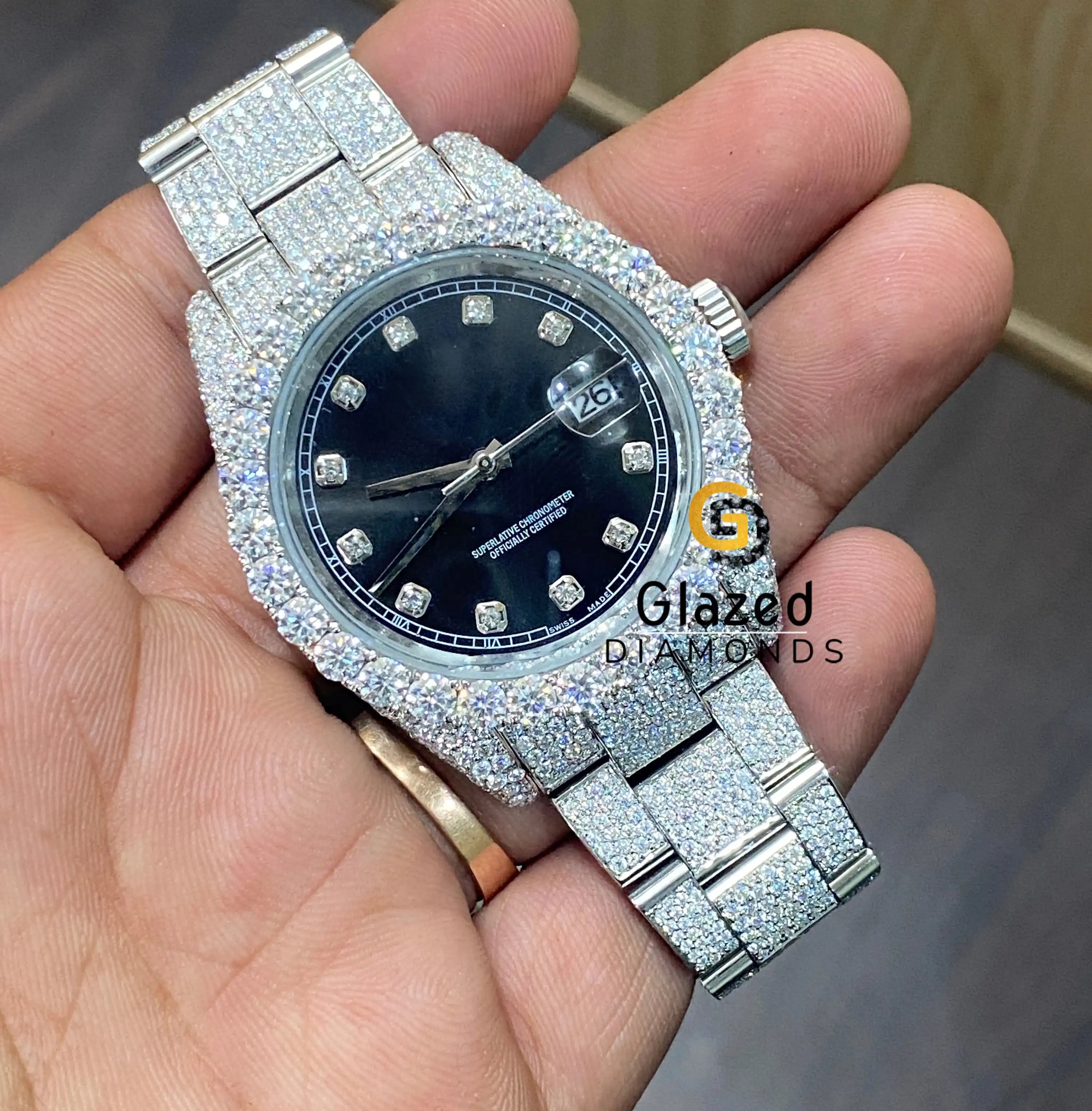 Black Dial Moissanite Hip Hop Watch