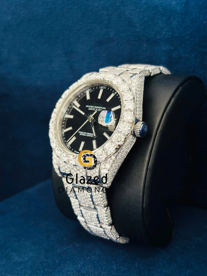 Black Dial Moissanite Wrist Watch