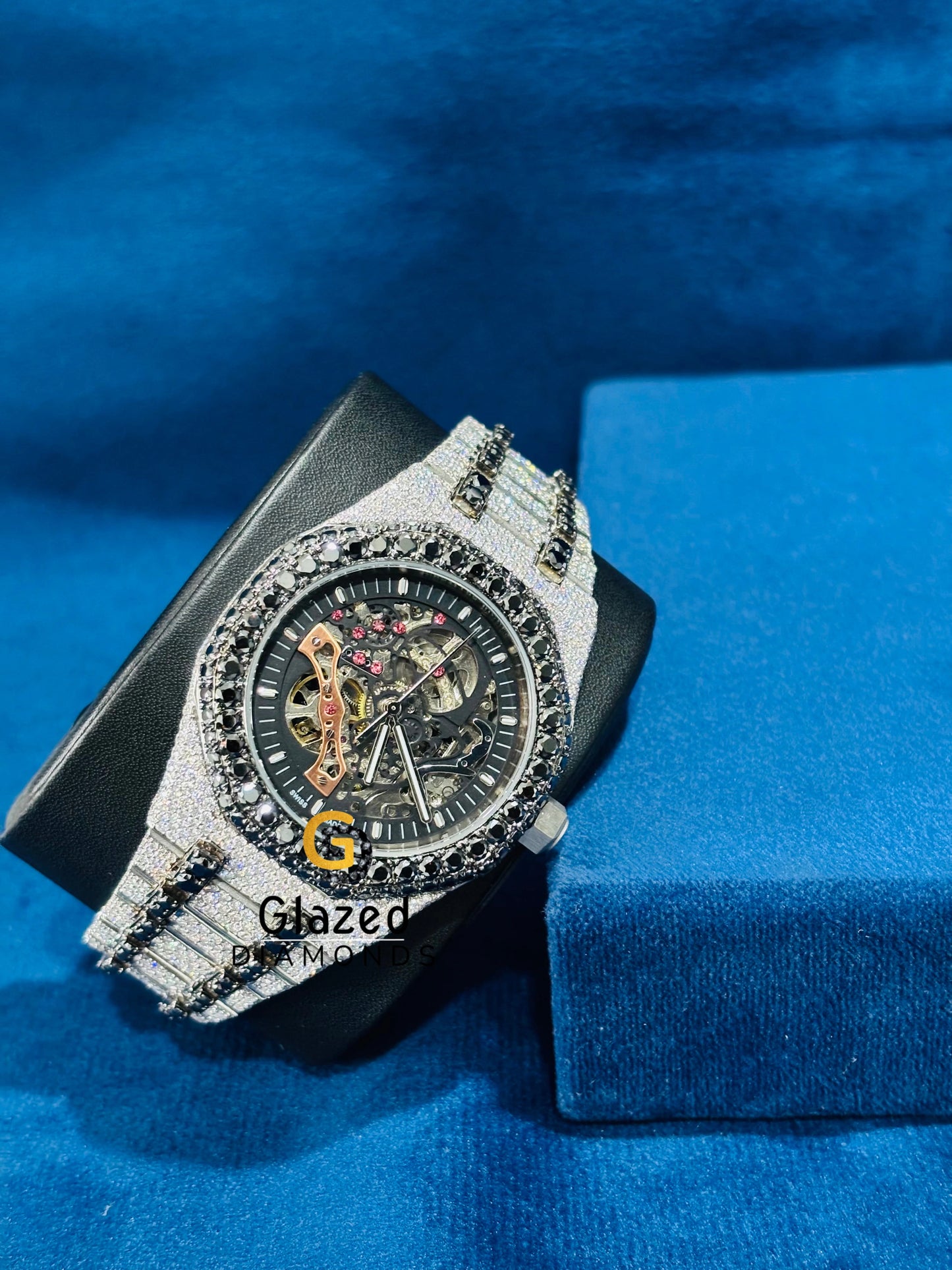 Black Diamond Skeleton Dial Moissanite Watch