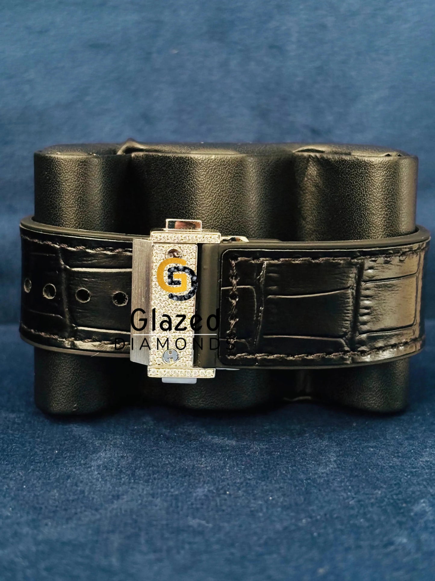 Black Lather Bealt Iced Out Hip Hop Watch