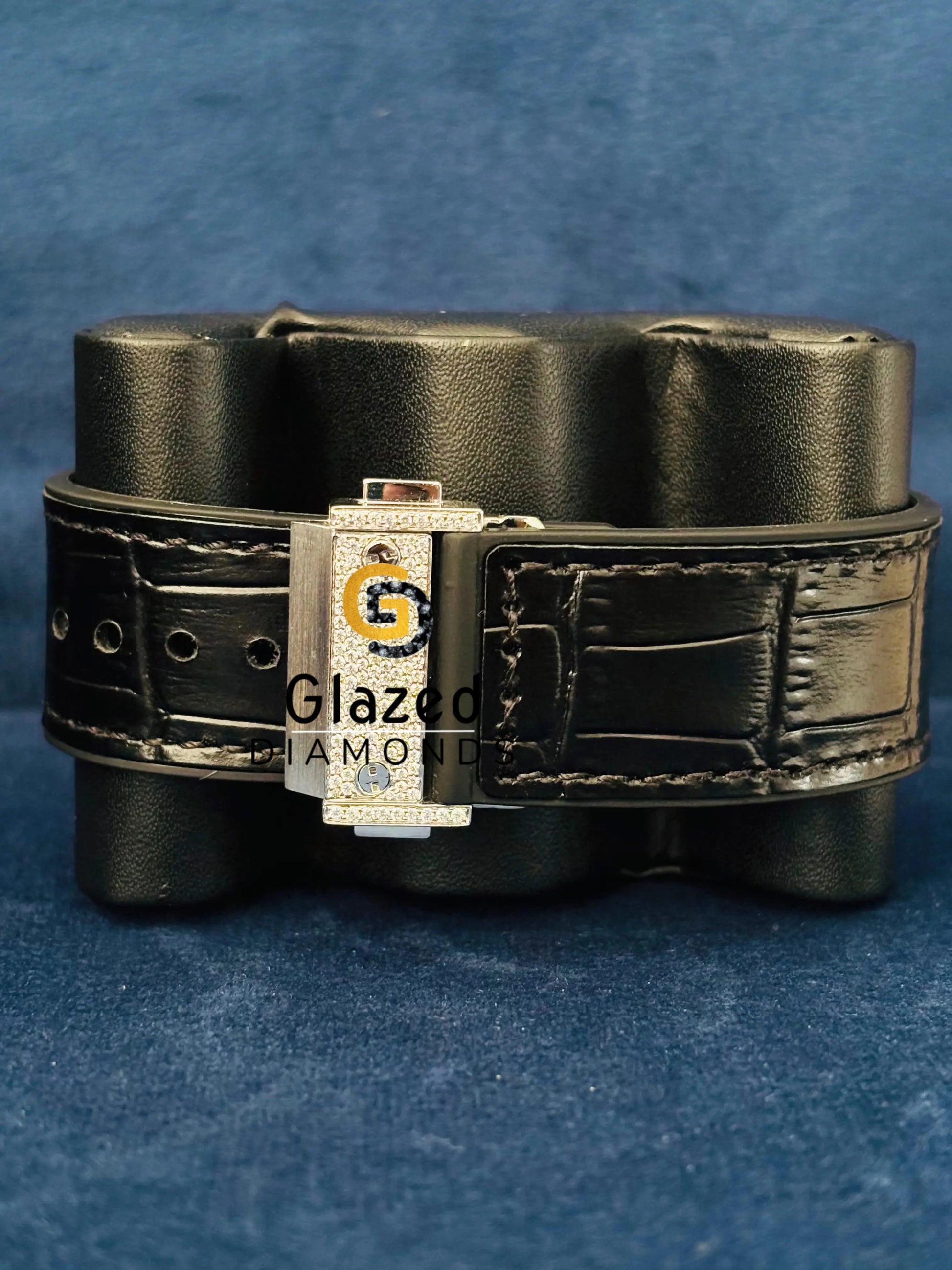 Black Lather Bealt Iced Out Hip Hop Watch