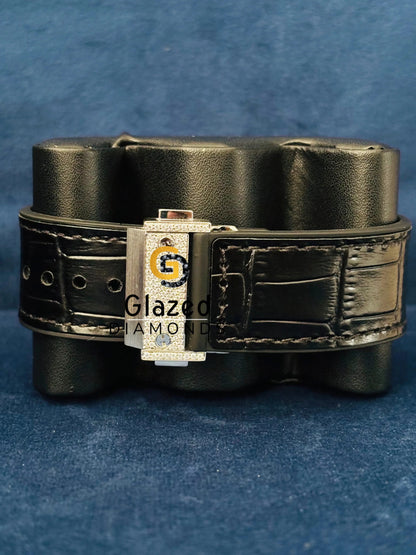 Black Lather Bealt Iced Out Hip Hop Watch