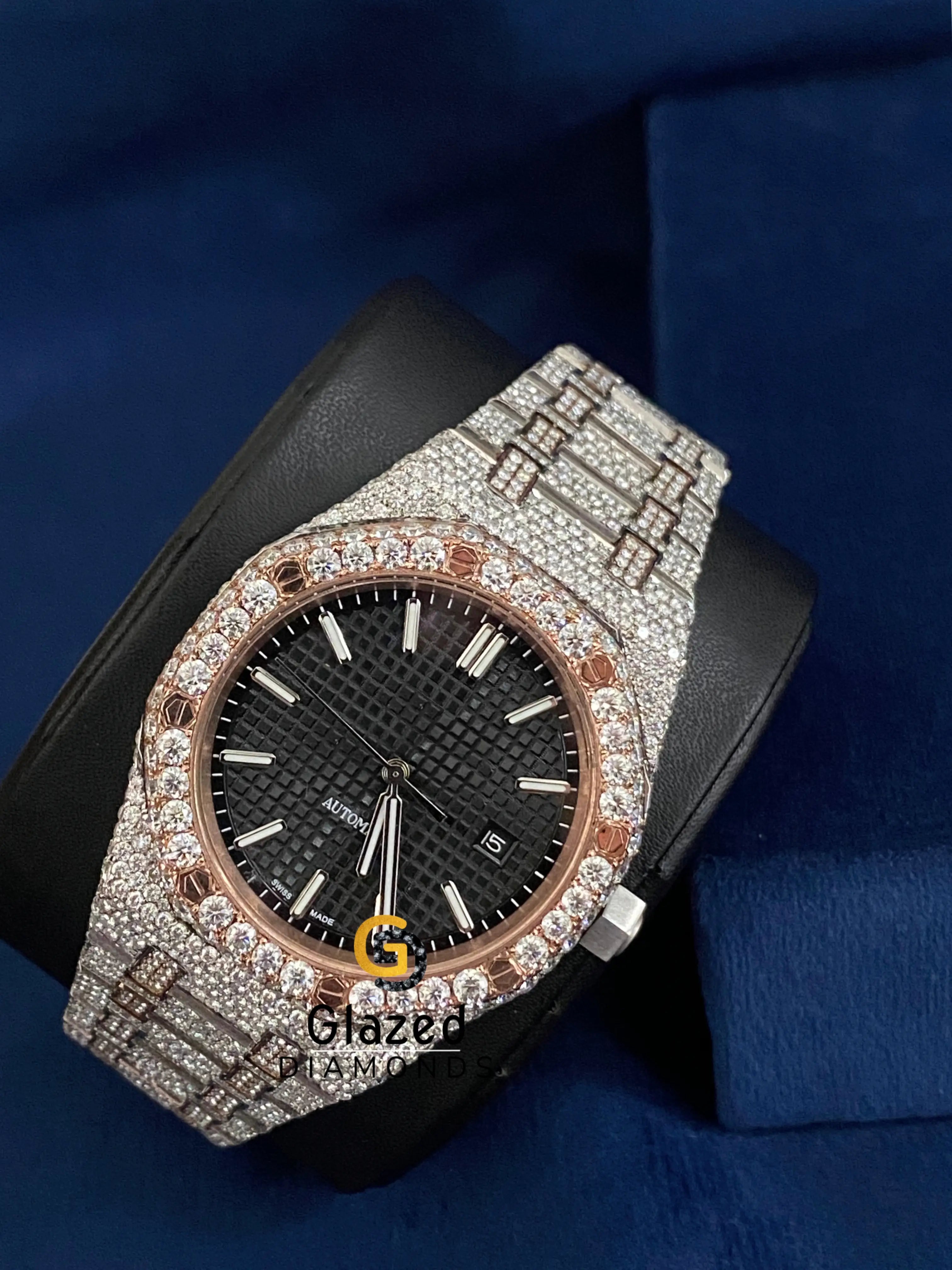 Black Roman Dial Hip Hop Moissanite Diamond Watch