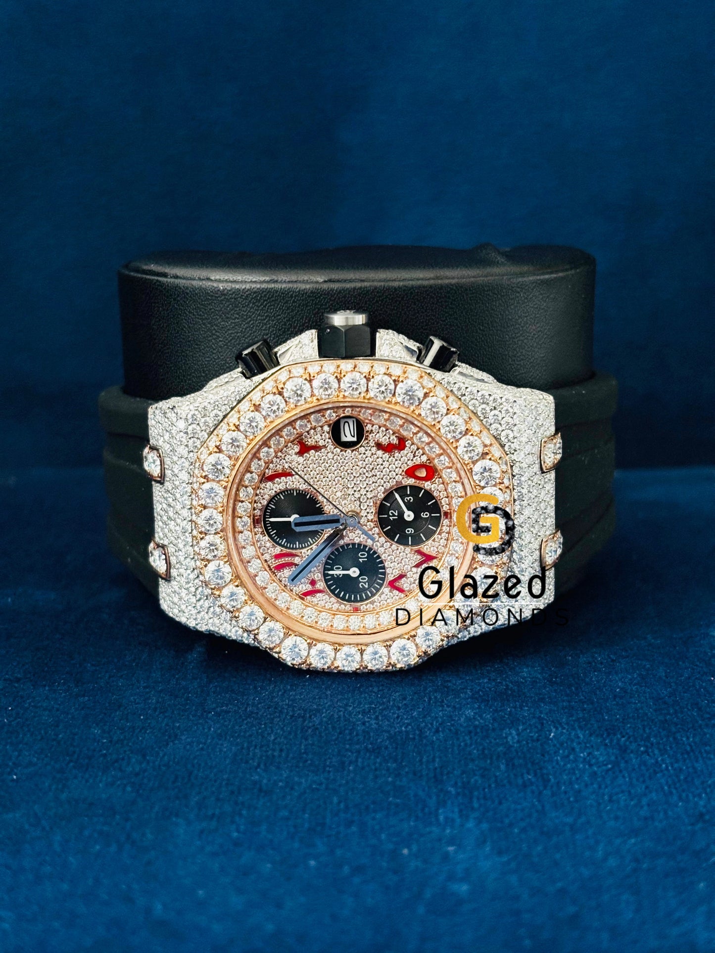 Black Rubber Strap Multi Chronograph Moissanite Watch