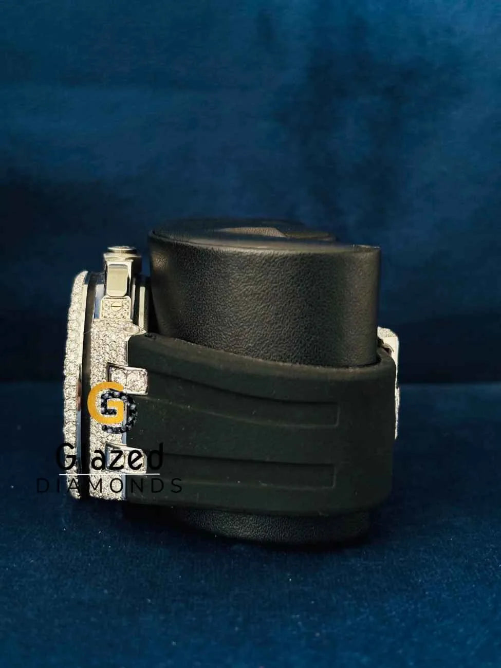 Black Silicon Strap Multi Chronograph Iced Out Moissanite Watch