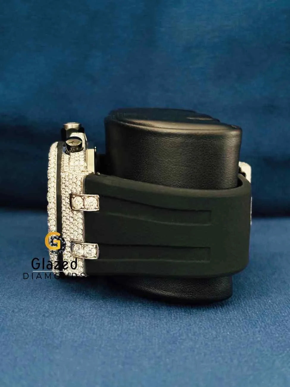 Black Silicone Round Moissanite Multi Chronograph Dail Watch 