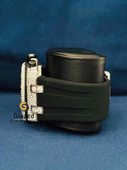 Black Silicone Round Moissanite Multi Chronograph Dail Watch 