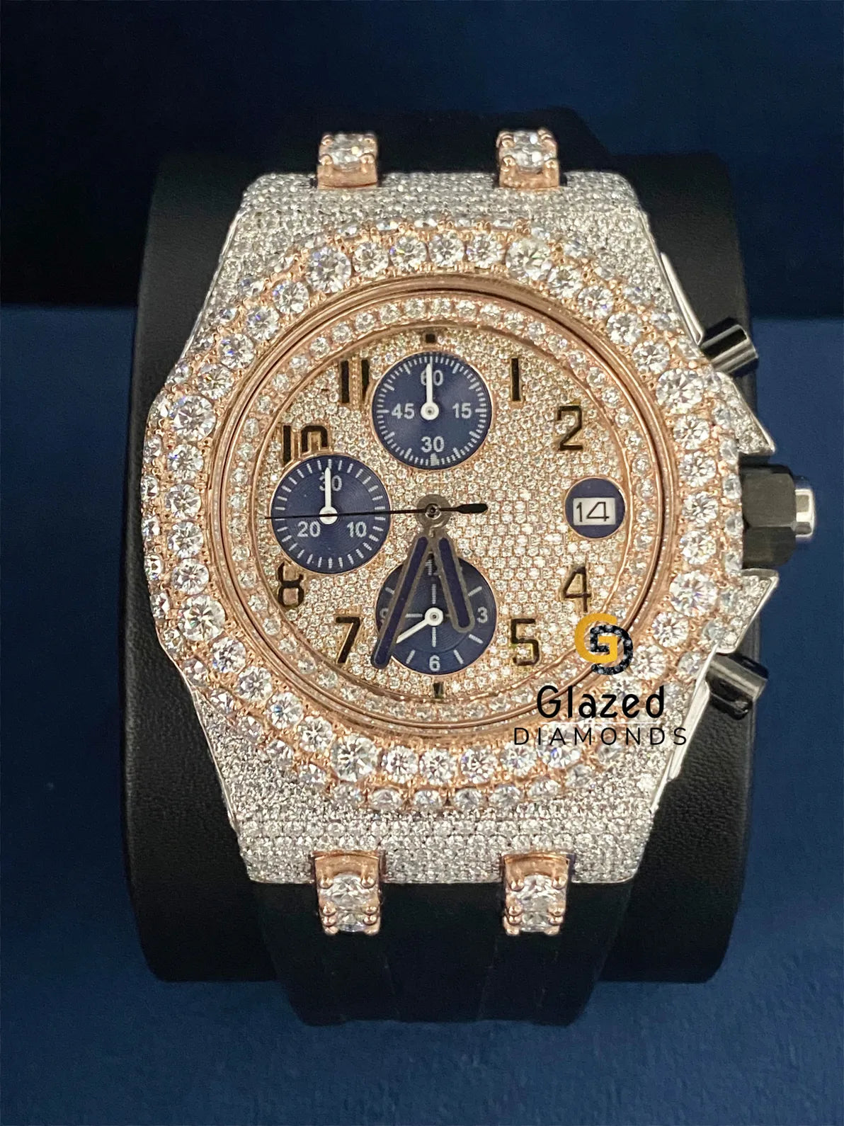Black Silicone Strap Arabic Dial Moissanite VVs Watch