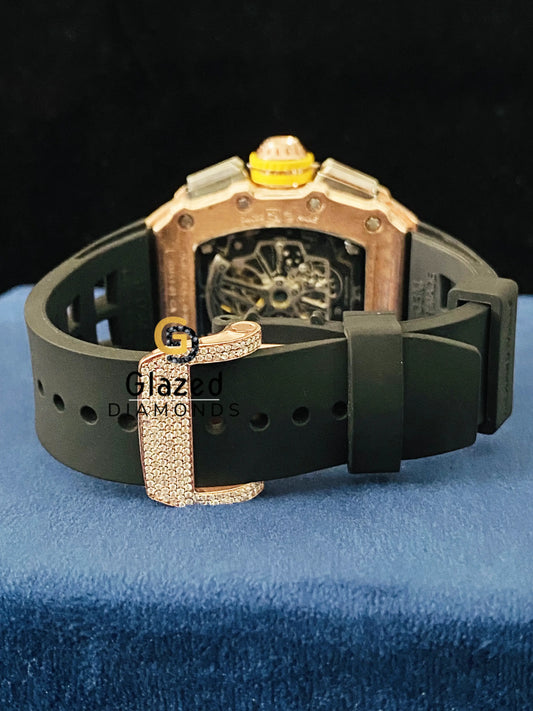 Black Silicone Strap Iced Out Moissanite Watch