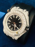 Black Silicone Strap Round Moissanite Hip Hop Watch