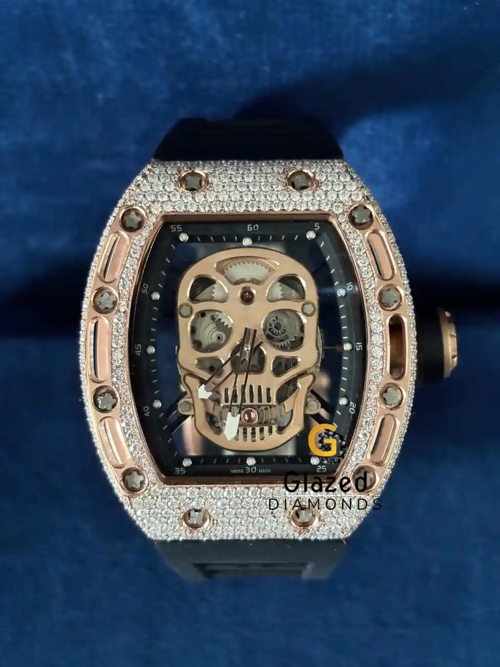 Black Silicone Strap VVs Moissanite Diamonds Studded Watch
