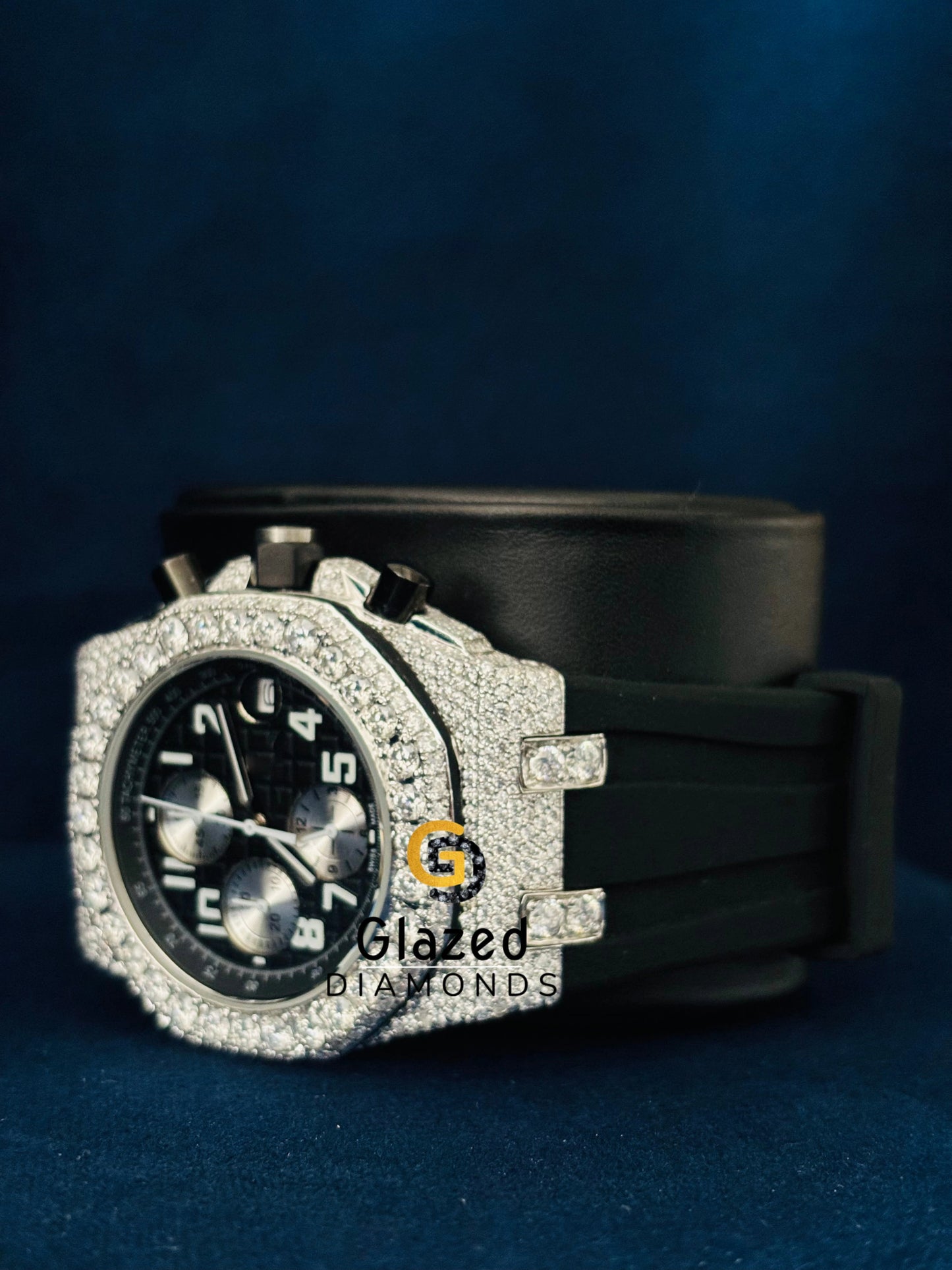 Black Tapisserie Pattern Moissanite Multi Chronograph Watch for Him