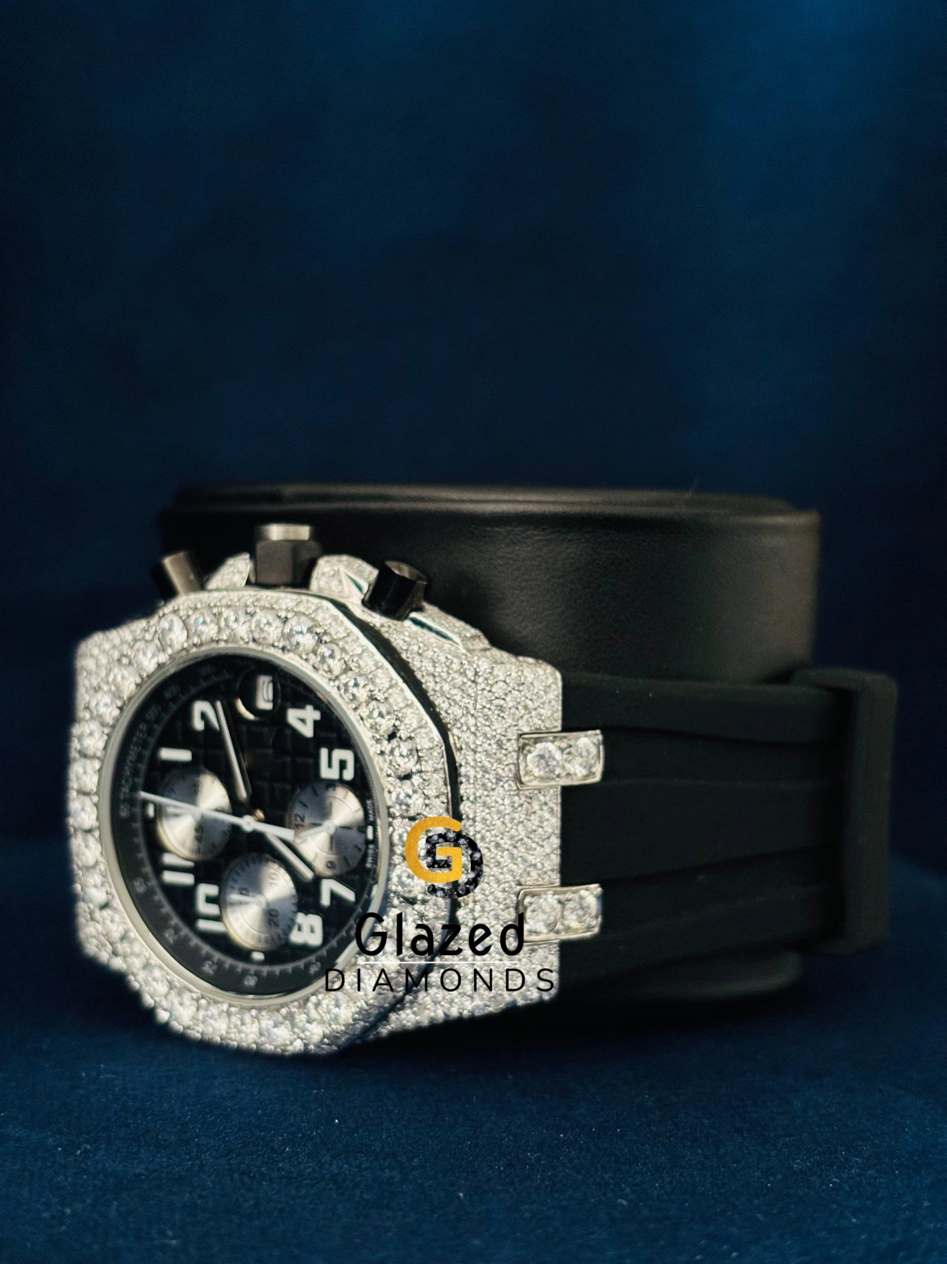 Black Tapisserie Pattern Moissanite Multi Chronograph Watch for Him