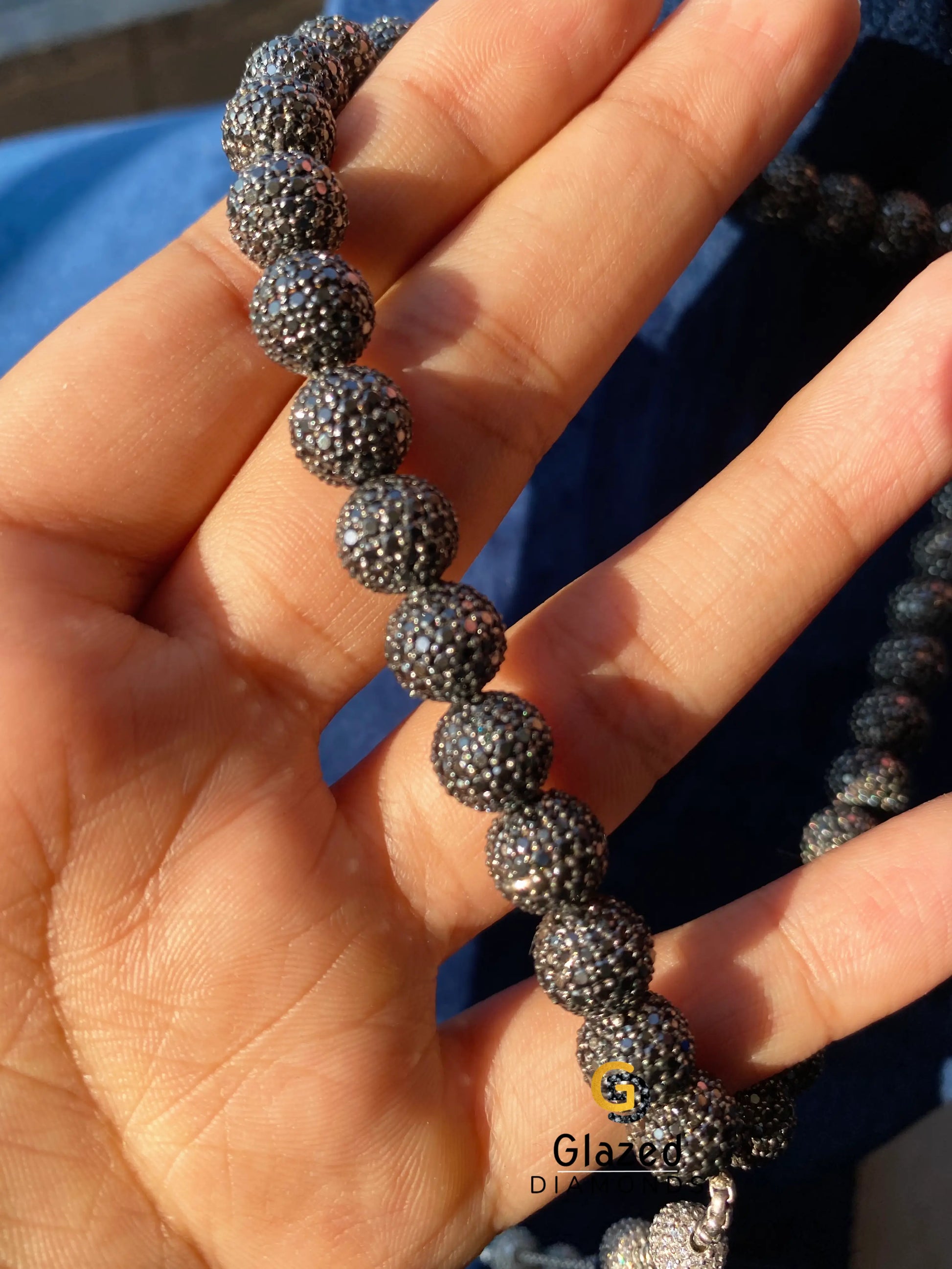 Black_ White Beads Moissanite Necklace For Men