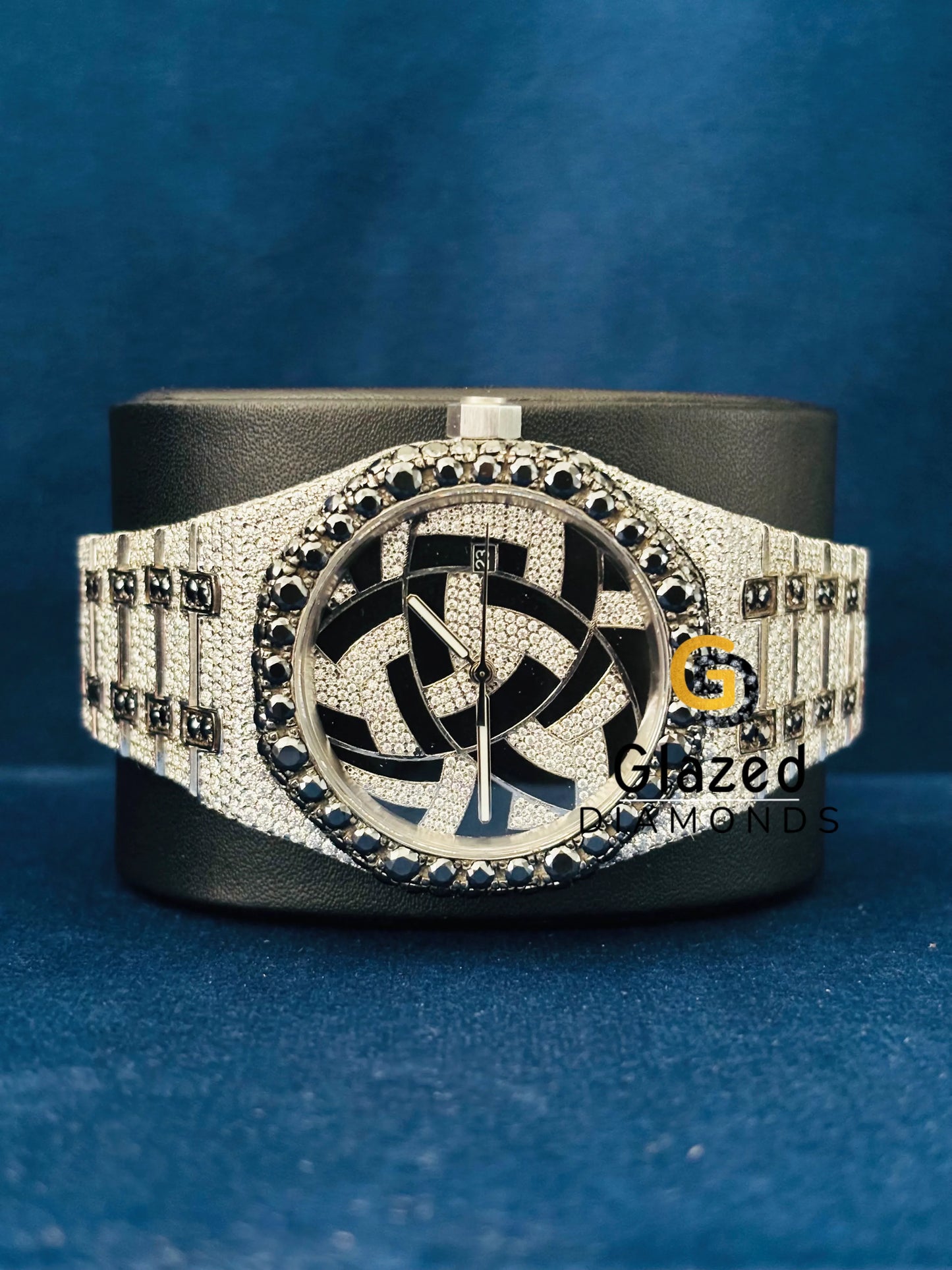 Black_ White Diamond Moissanite Studded Watch