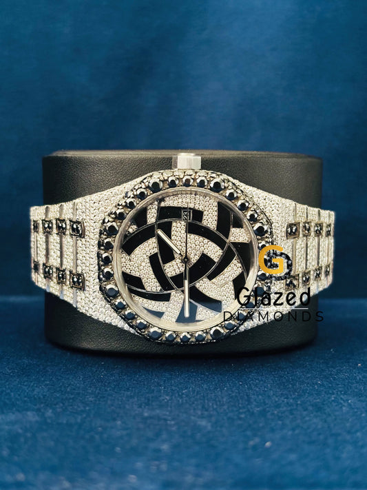 Black_ White Diamond Moissanite Studded Watch