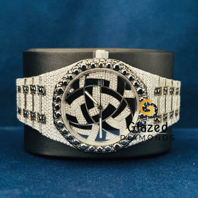 Black_ White Diamond Moissanite Studded Watch