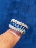 10MM Blue Radiant & Round Moissanite Diamond Studded Hip Hop Ring 925 Silver