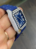 41MM Blue Dial VVS Moissanite Diamond Bezel Watch with Silicon/Rubber Strap