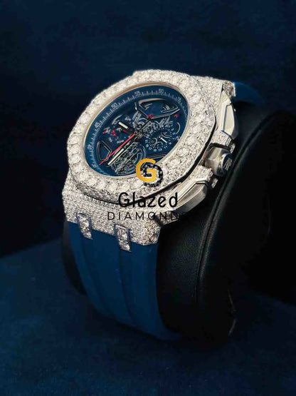 Unique Multi Dial Silicone Blue Strap Moissanite Watch