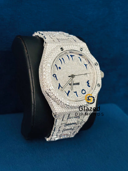 Blue Arabic Number Hip Hop Moissanite Iced Out Watch