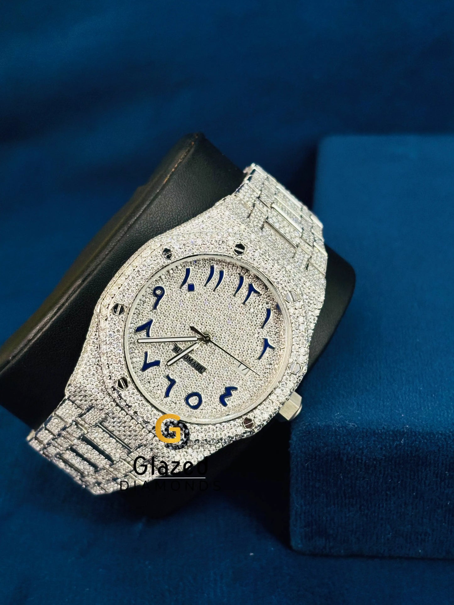Blue Arabic Number Hip Hop Moissanite Iced Out Watch For Men