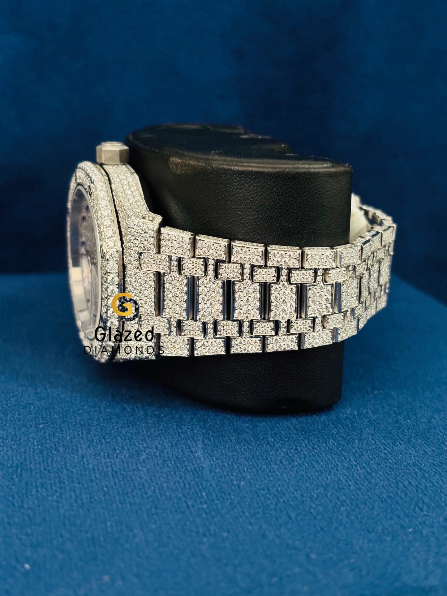 Blue Arabic Number Hip Hop Studded Moissanite Watch For Men