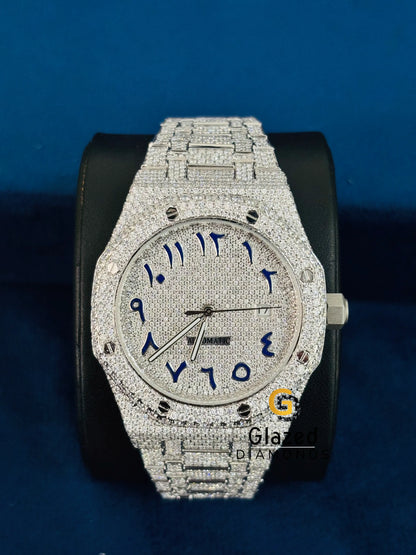 Blue Arabic Number Moissanite Iced Out Watch For Men