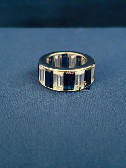 Blue Baguette Full Eternity Moissanite Band For Her