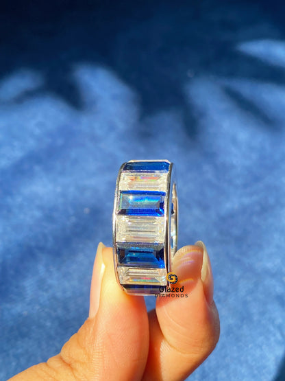 Blue Baguette Full Eternity Moissanite Band For Women