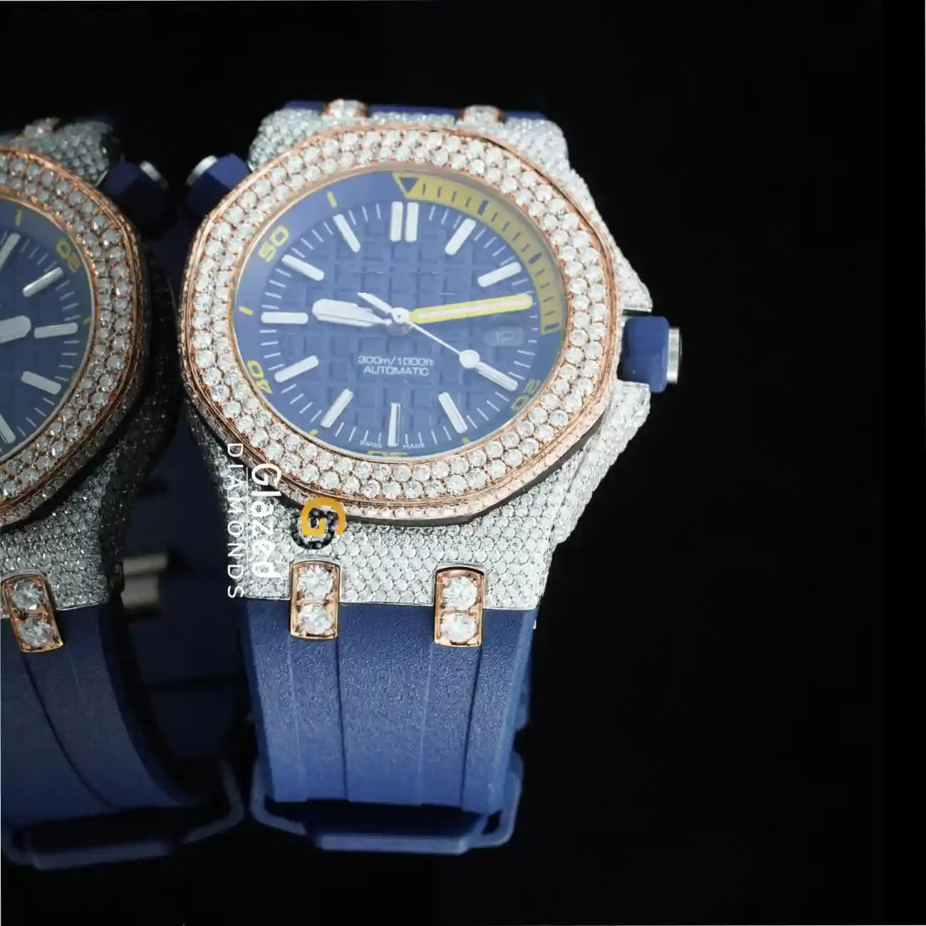 Blue Bezel Diamond Moissanite Watch