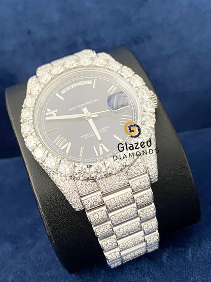 Blue Dial Fully Bust Down Hip Hop VVs Moissanite Watch
