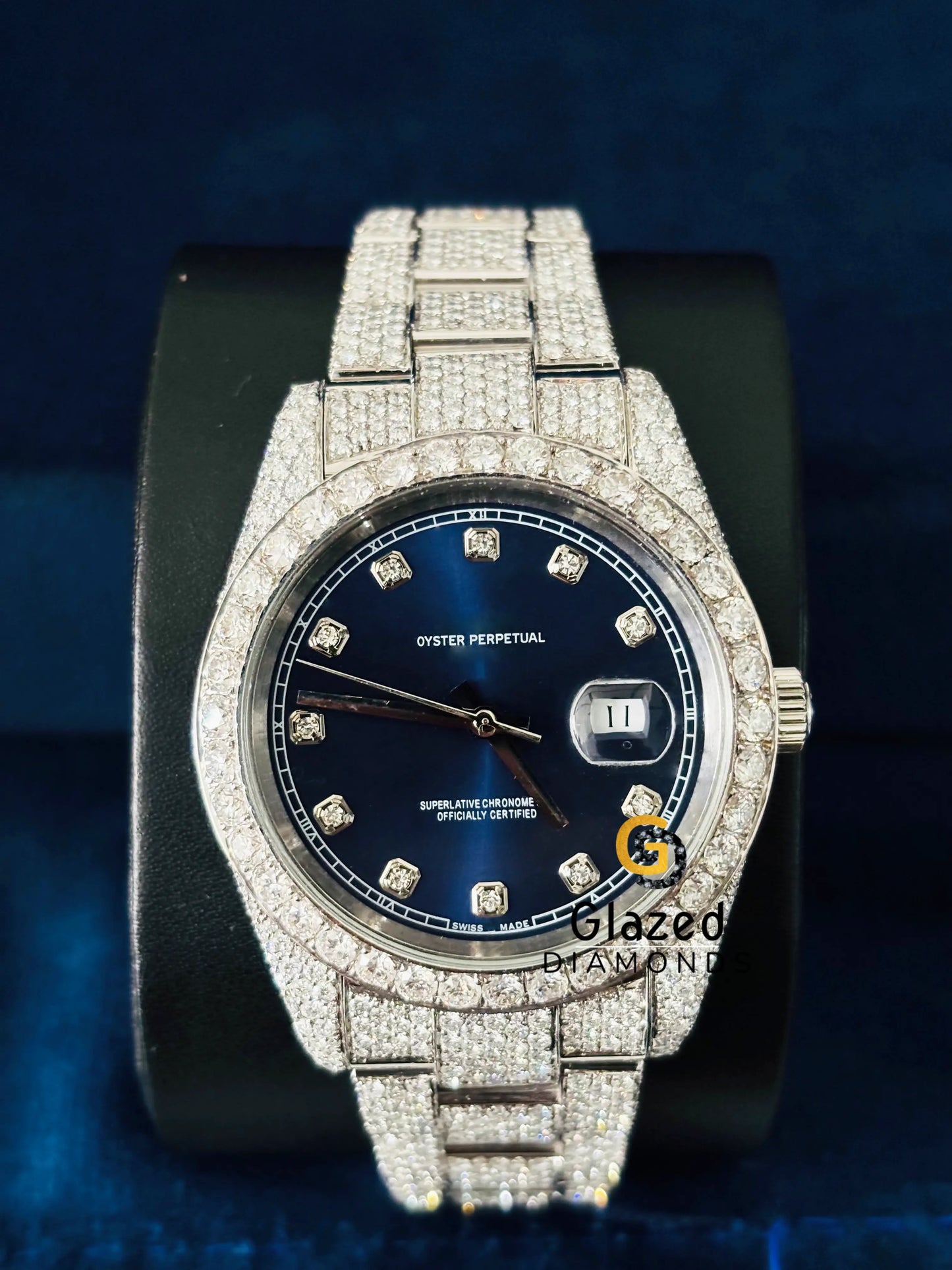 Blue Dial Fully Iced Out VVs Moissanite Watch For Men