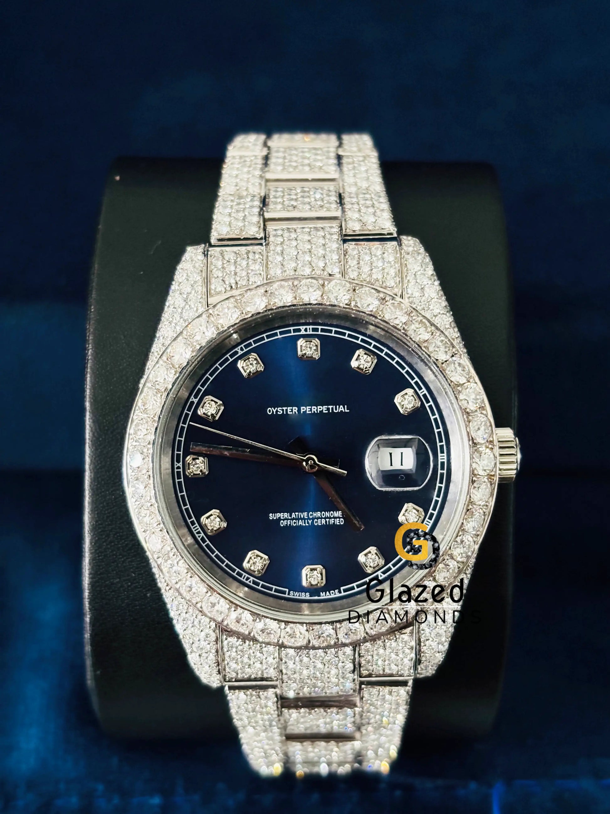 Blue Dial Fully Iced Out VVs Moissanite Watch For Men